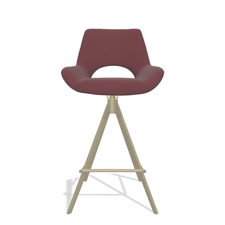 Tabouret de bar Messina 6555 en Cuir B554 (marron), pieds en champagne, vue de face