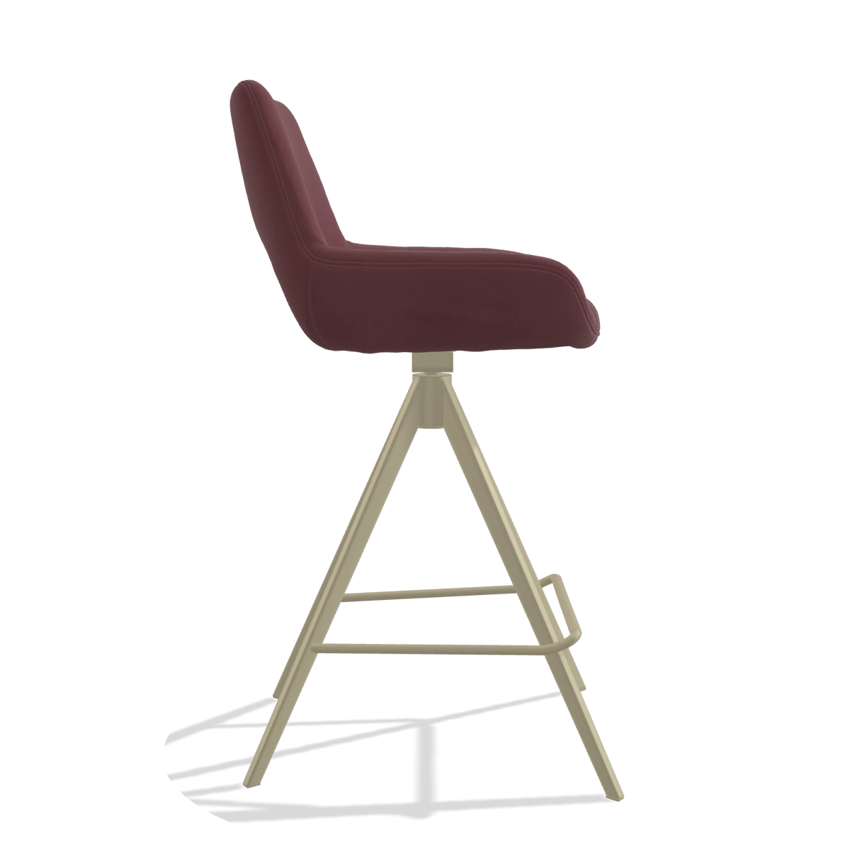 Tabouret de bar Messina 6555 en Cuir B554 (marron), pieds en champagne, vue de profil
