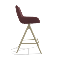 Tabouret de bar Messina 6555 en Cuir B554 (marron), pieds en champagne, vue de profil