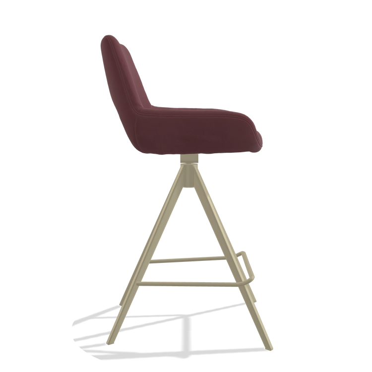 Tabouret de bar Messina 6555 en Cuir B554 (marron), pieds en champagne, vue de profil
