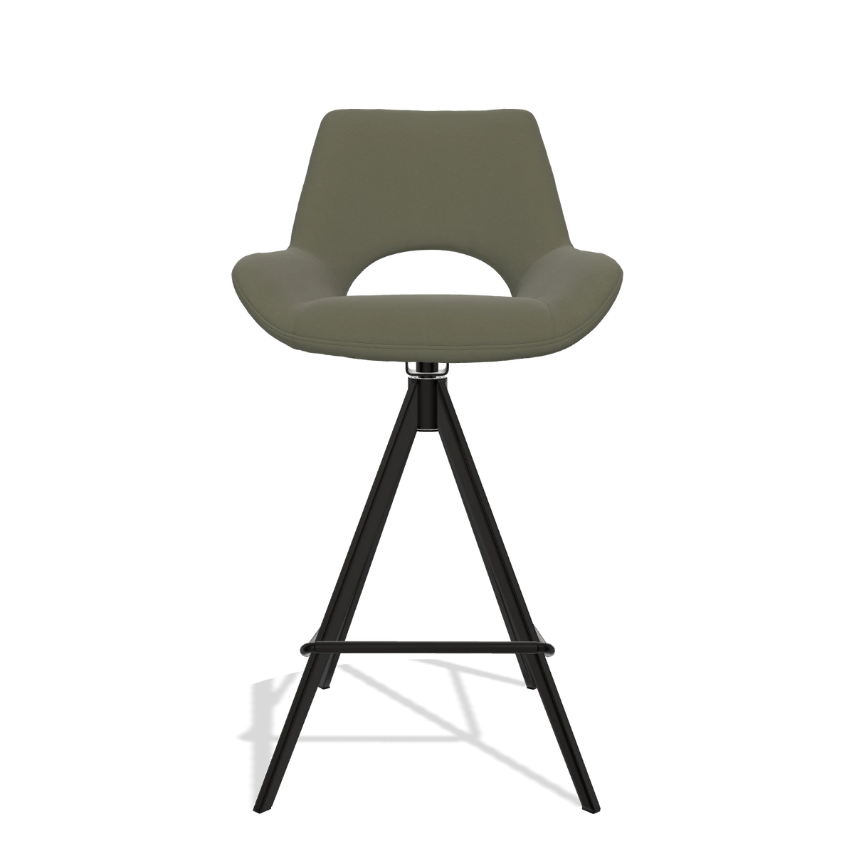 Tabouret de bar Messina 6555 en Cuir B572 (olive), pieds en noir, vue de face