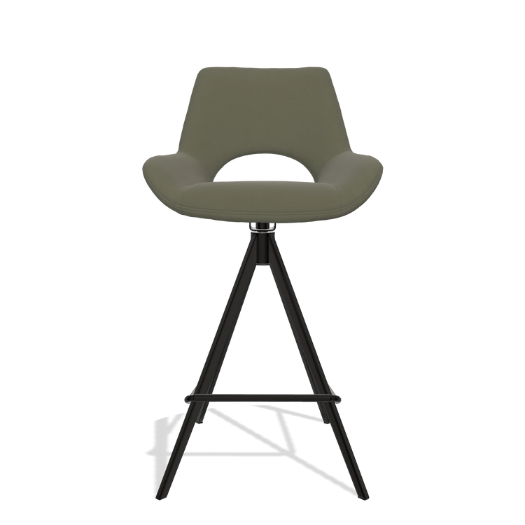 Tabouret de bar Messina 6555 en Cuir B572 (olive), pieds en noir, vue de face