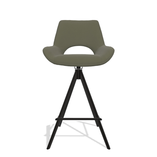 Sgabello da bar Messina 6555 in Pelle B572 (oliva), gambe in nero, vista frontale