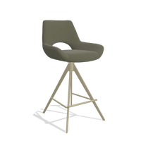 Tabouret de bar Messina 6555 en Cuir B572 (olive), pieds en champagne, vue de trois-quarts