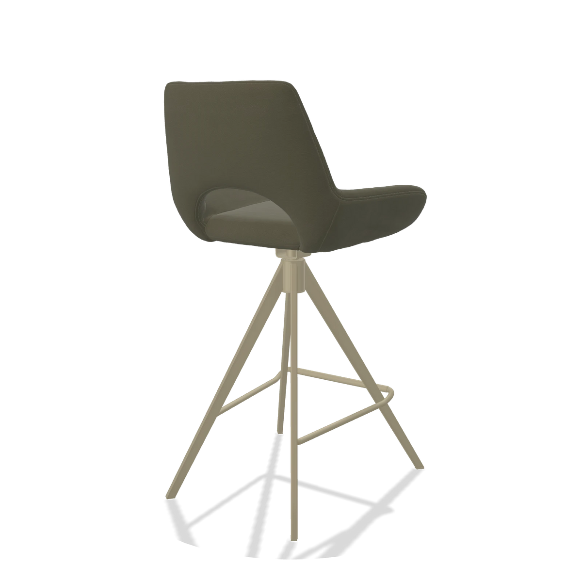 Tabouret de bar Messina 6555 en Cuir B572 (olive), pieds en champagne, vue de trois-quarts arrière