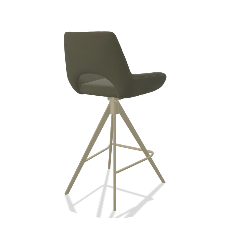 Tabouret de bar Messina 6555 en Cuir B572 (olive), pieds en champagne, vue de trois-quarts arrière