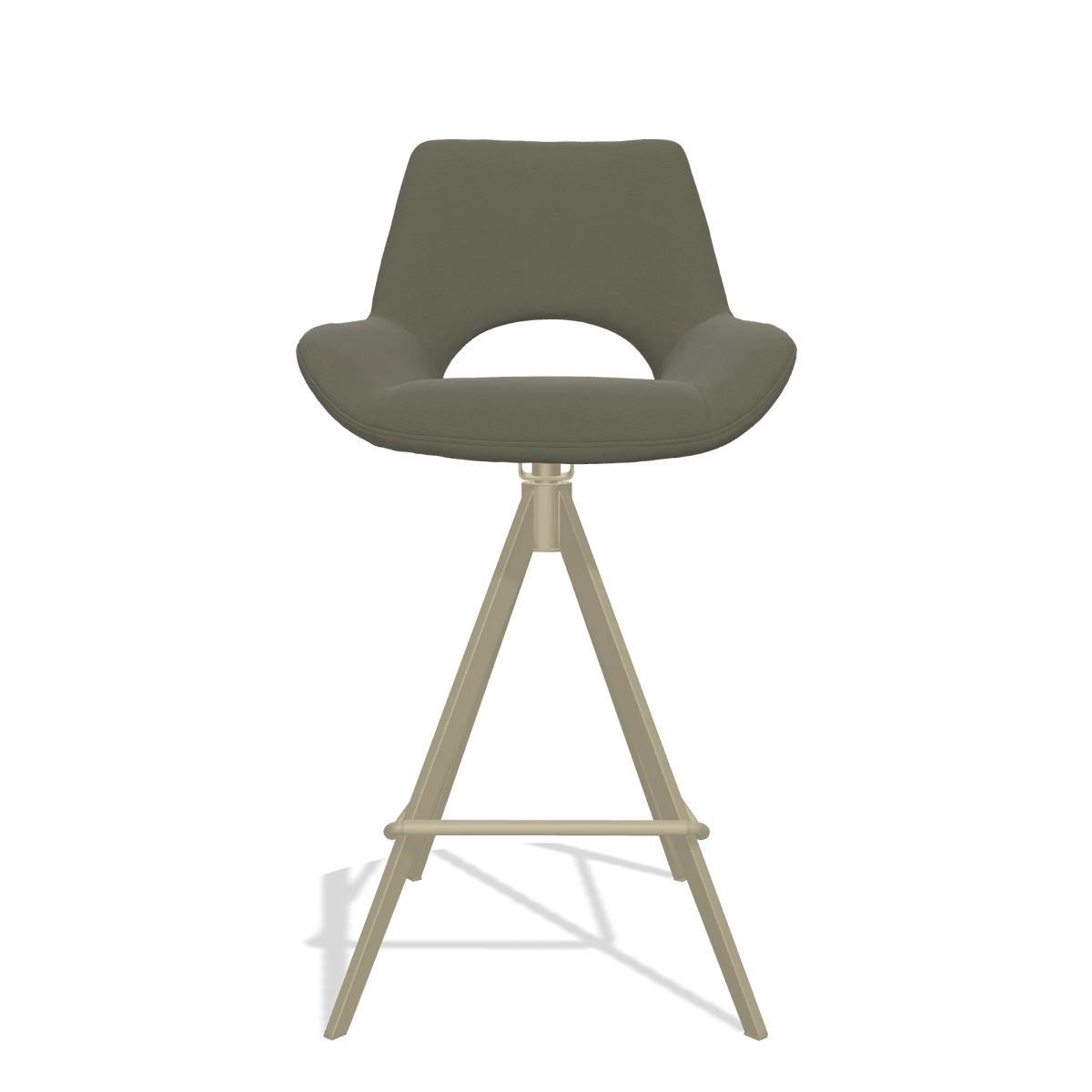Tabouret de bar Messina 6555 en Cuir B572 (olive), pieds en champagne, vue de face