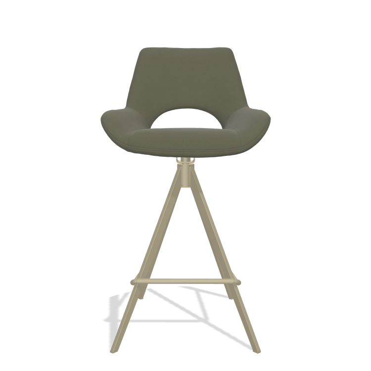 Tabouret de bar Messina 6555 en Cuir B572 (olive), pieds en champagne, vue de face