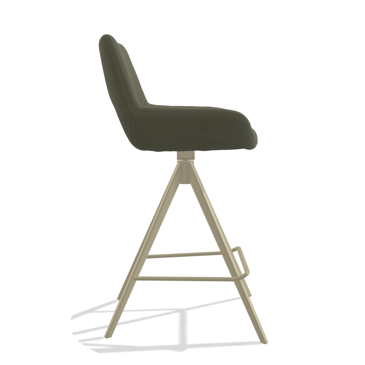 Tabouret de bar Messina 6555 en Cuir B572 (olive), pieds en champagne, vue de profil