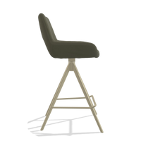 Tabouret de bar Messina 6555 en Cuir B572 (olive), pieds en champagne, vue de profil