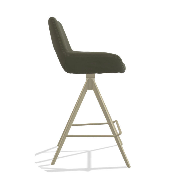 Tabouret de bar Messina 6555 en Cuir B572 (olive), pieds en champagne, vue de profil
