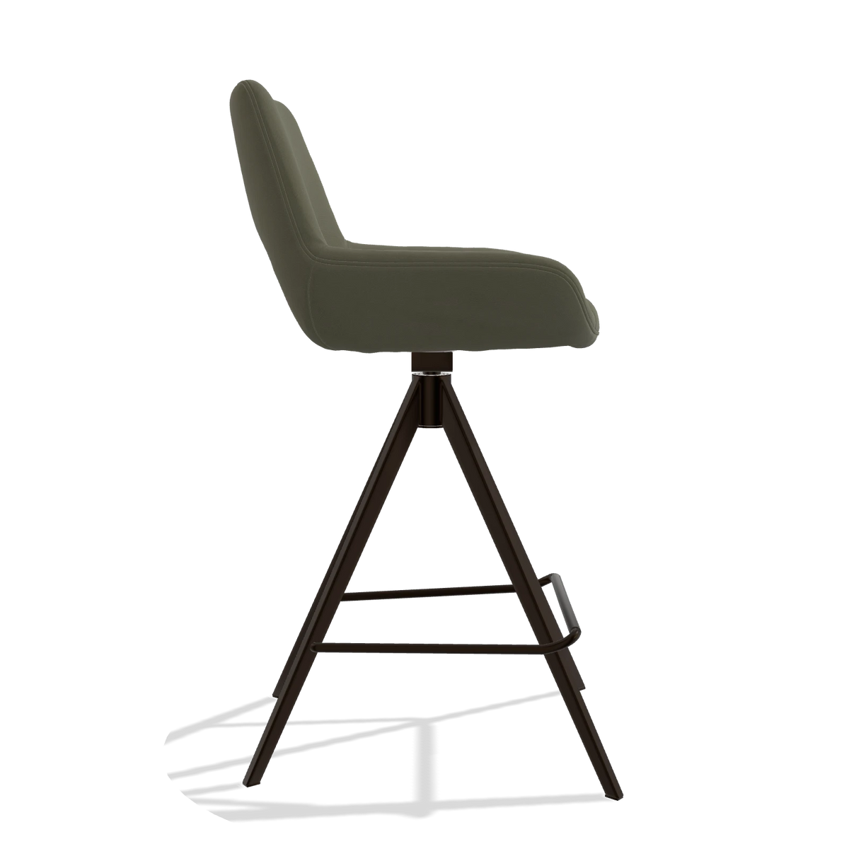 Tabouret de bar Messina 6555 en Cuir B572 (olive), pieds en espresso, vue de profil