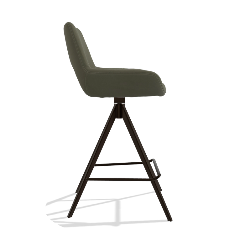 Tabouret de bar Messina 6555 en Cuir B572 (olive), pieds en espresso, vue de profil