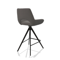 Tabouret de bar Messina 6555 en Cuir B584 (gris foncé), pieds en noir, vue de trois-quarts arrière