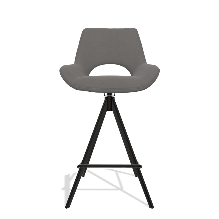 Tabouret de bar Messina 6555 en Cuir B584 (gris foncé), pieds en noir, vue de face
