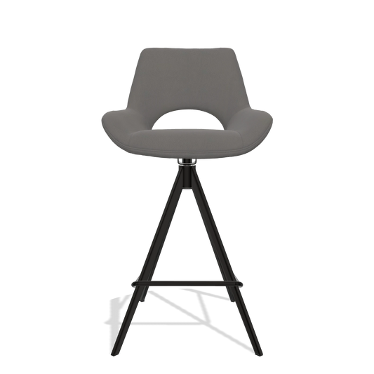 Sgabello da bar Messina 6555 in Pelle B584 (grigio scuro), gambe in nero, vista frontale