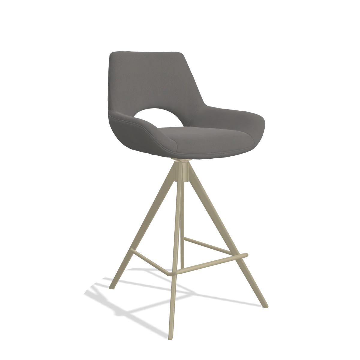 Tabouret de bar Messina 6555 en Cuir B584 (gris foncé), pieds en champagne, vue de trois-quarts