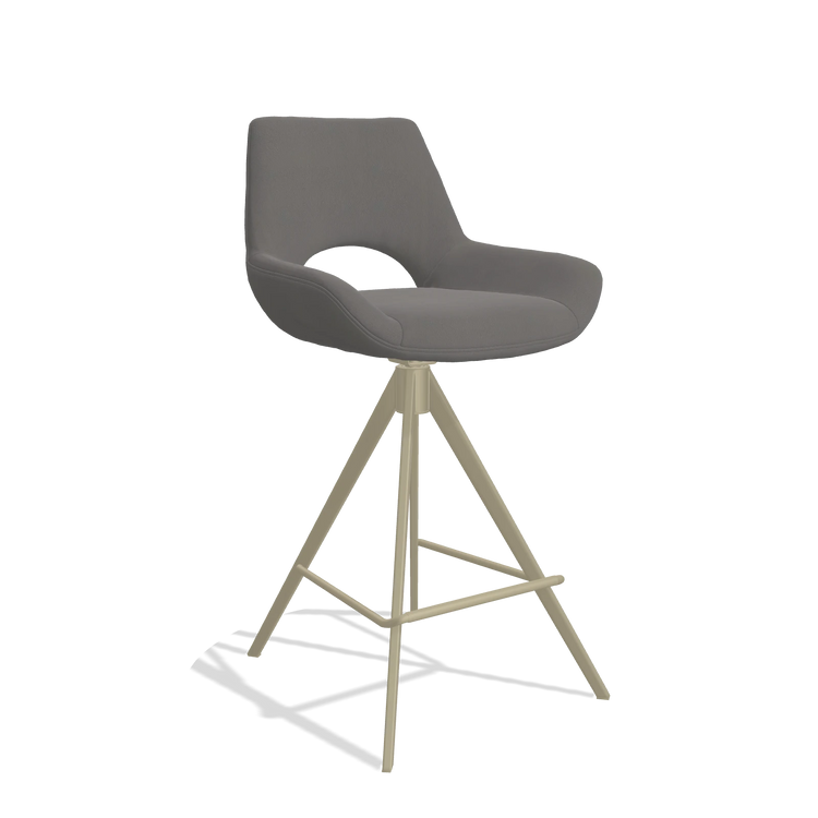 Tabouret de bar Messina 6555 en Cuir B584 (gris foncé), pieds en champagne, vue de trois-quarts