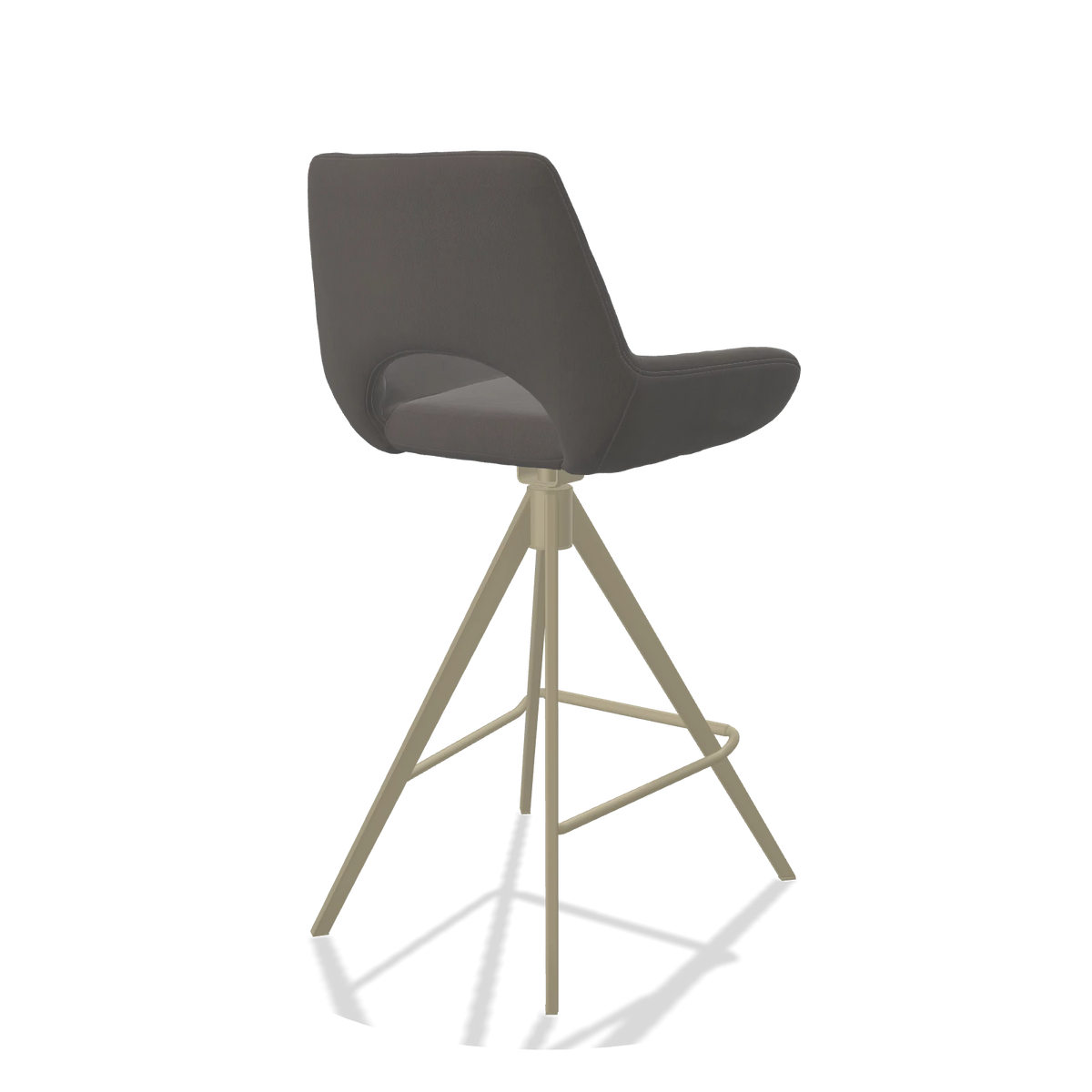 Tabouret de bar Messina 6555 en Cuir B584 (gris foncé), pieds en champagne, vue de trois-quarts arrière