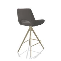 Tabouret de bar Messina 6555 en Cuir B584 (gris foncé), pieds en champagne, vue de trois-quarts arrière