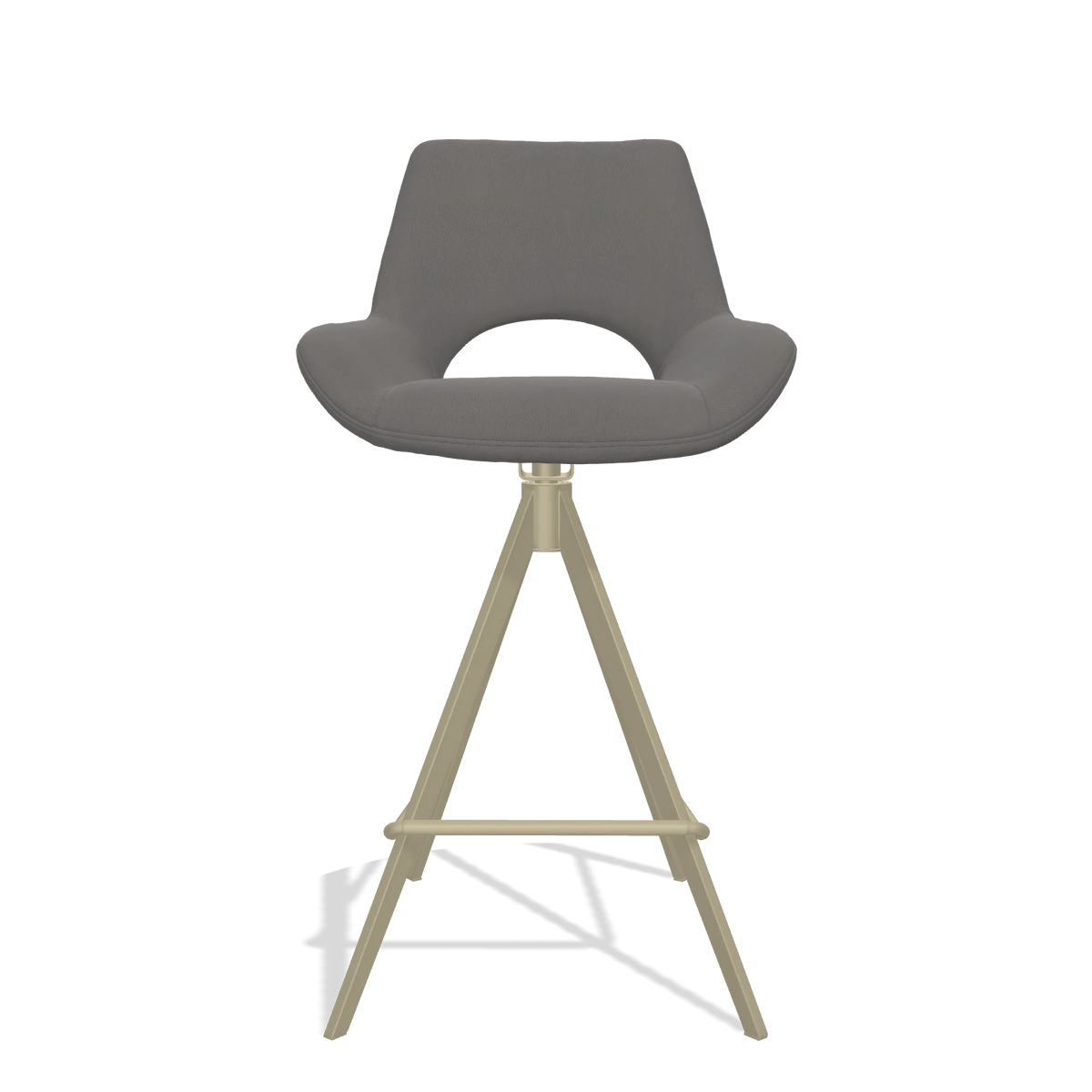 Tabouret de bar Messina 6555 en Cuir B584 (gris foncé), pieds en champagne, vue de face