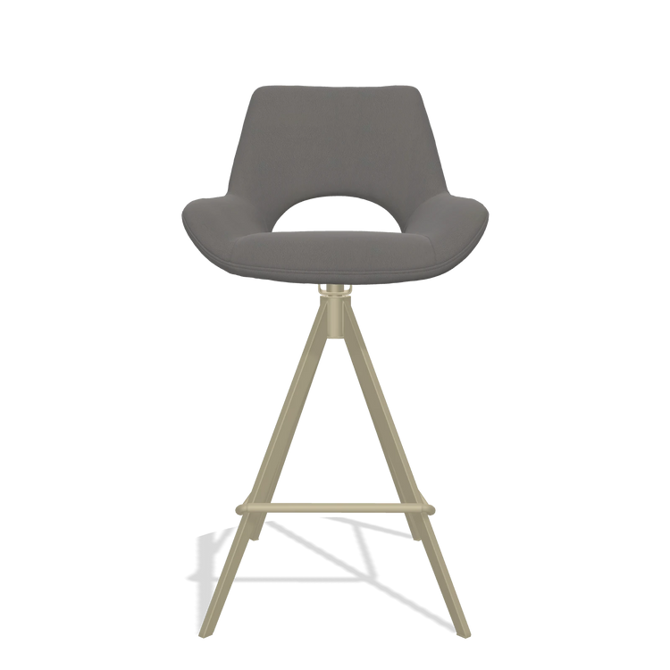 Tabouret de bar Messina 6555 en Cuir B584 (gris foncé), pieds en champagne, vue de face