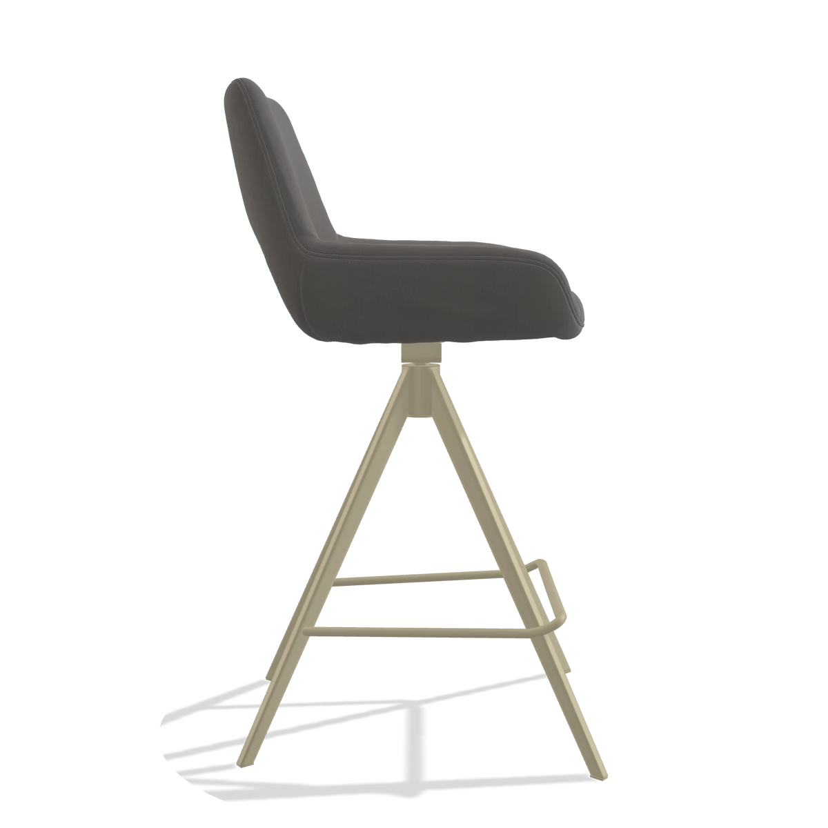 Tabouret de bar Messina 6555 en Cuir B584 (gris foncé), pieds en champagne, vue de profil