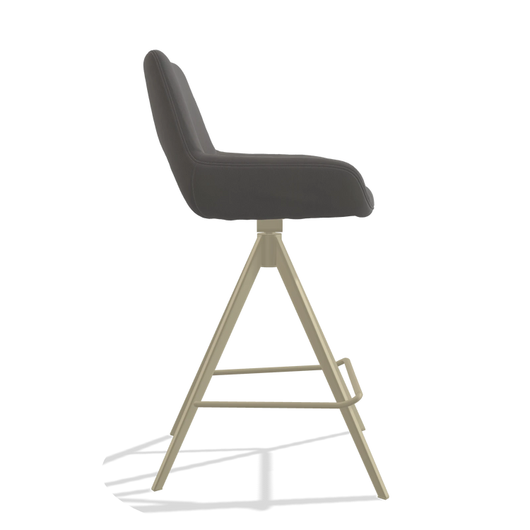 Tabouret de bar Messina 6555 en Cuir B584 (gris foncé), pieds en champagne, vue de profil