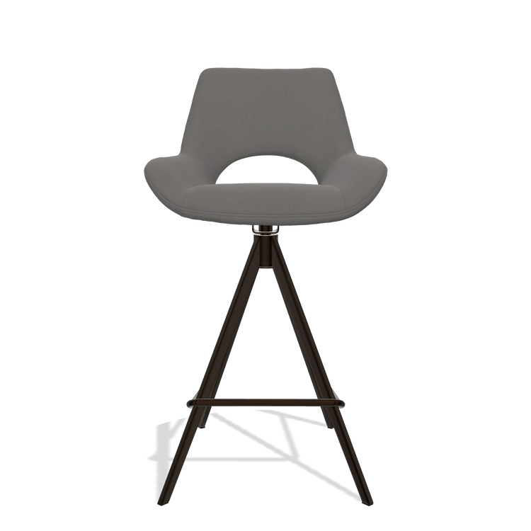 Tabouret de bar Messina 6555 en Cuir B584 (gris foncé), pieds en espresso, vue de face