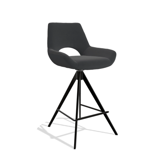 Sgabello da bar Messina 6555 in Pelle B900 (nero), gambe in nero, vista angolata
