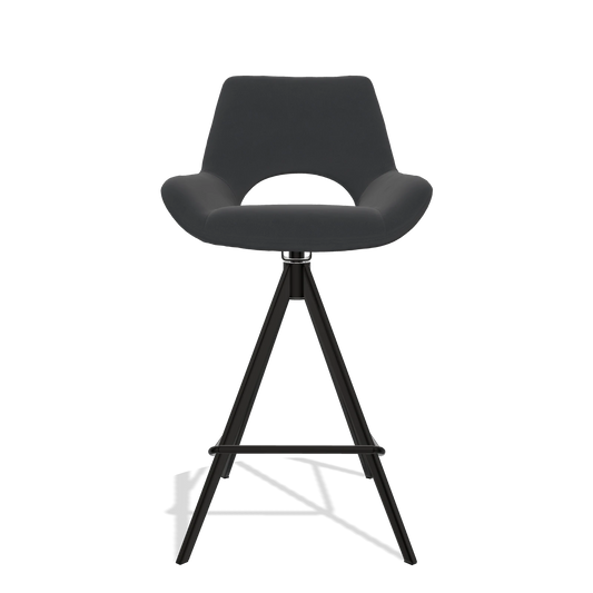 Sgabello da bar Messina 6555 in Pelle B900 (nero), gambe in nero, vista frontale