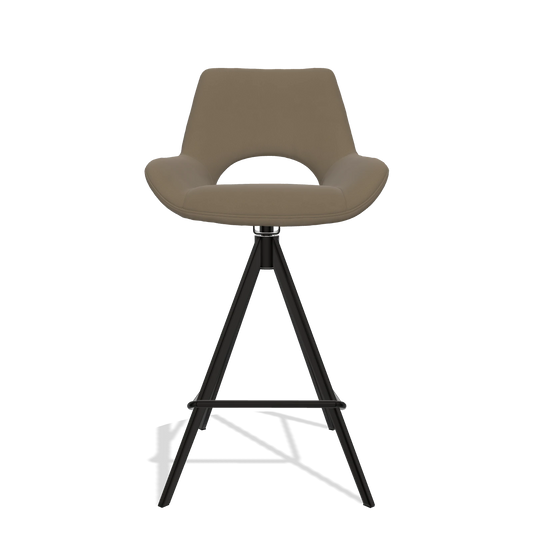Sgabello da bar Messina 6555 in Pelle B901 (oliva), gambe in nero, vista frontale