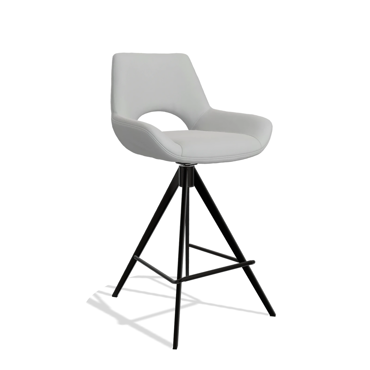 Barhocker Messina 6555 in Leder B904 (Hellgrau), Beine in Schwarz, Schrägansicht