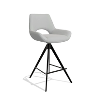 Barhocker Messina 6555 in Leder B904 (Hellgrau), Beine in Schwarz, Schrägansicht