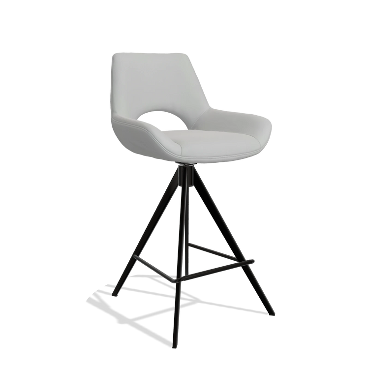 Barhocker Messina 6555 in Leder B904 (Hellgrau), Beine in Schwarz, Schrägansicht