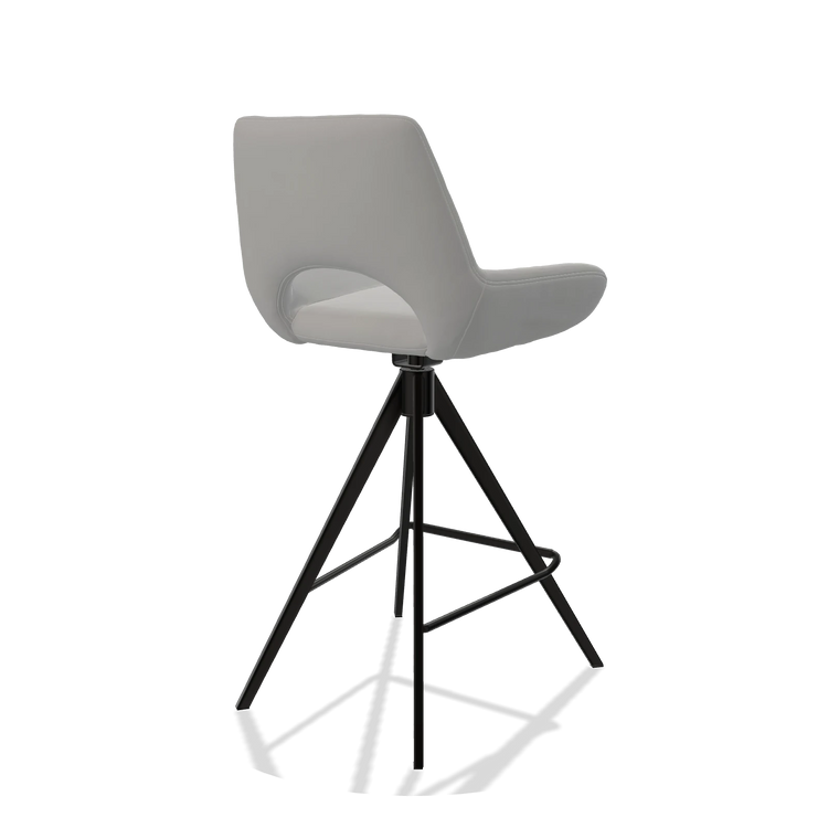 Barhocker Messina 6555 in Leder B904 (Hellgrau), Beine in Schwarz, Schrägansicht von hinten