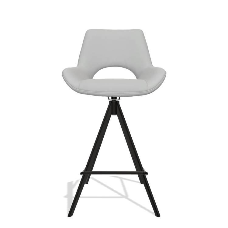 Barhocker Messina 6555 in Leder B904 (Hellgrau), Beine in Schwarz, Vorderansicht