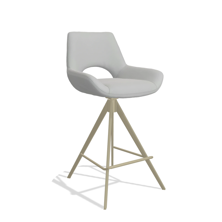 Barhocker Messina 6555 in Leder B904 (Hellgrau), Beine in Champagner, Schrägansicht