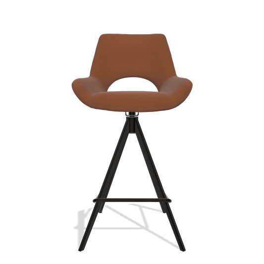 Sgabello da bar Messina 6555 in Pelle B912 (ruggine), gambe in nero, vista frontale