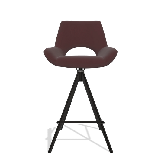 Sgabello da bar Messina 6555 in Pelle B938 (cioccolato), gambe in nero, vista frontale