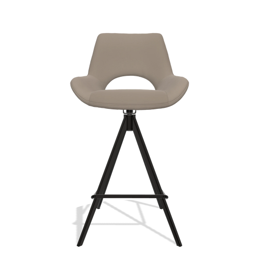 Sgabello da bar Messina 6555 in Pelle B942 (greige), gambe in nero, vista frontale
