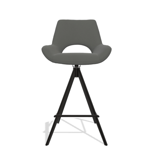 Sgabello da bar Messina 6555 in Pelle B945 (grigio scuro), gambe in nero, vista frontale