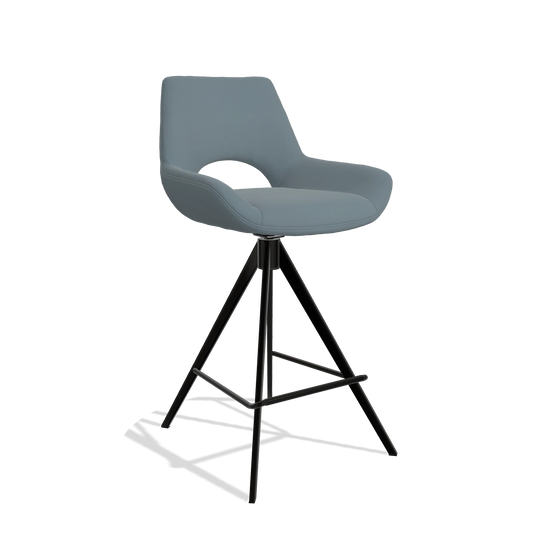 Sgabello da bar Messina 6555 in Pelle B963 (grigio), gambe in nero, vista angolata