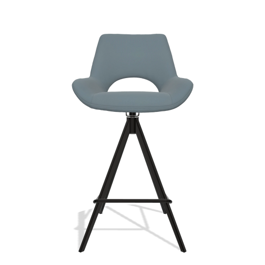 Sgabello da bar Messina 6555 in Pelle B963 (grigio), gambe in nero, vista frontale