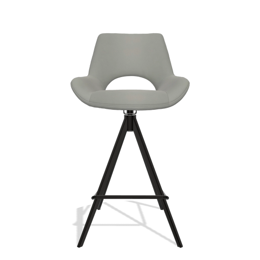 Sgabello da bar Messina 6555 in Pelle B967 (greige), gambe in nero, vista frontale