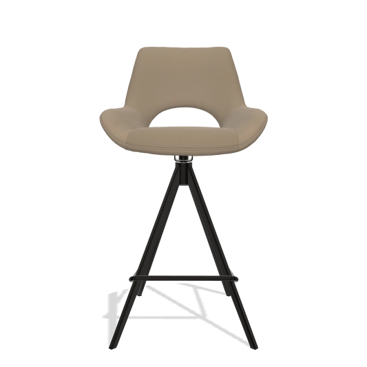 Sgabello da bar Messina 6555 in Pelle B968 (tortora), gambe in nero, vista frontale