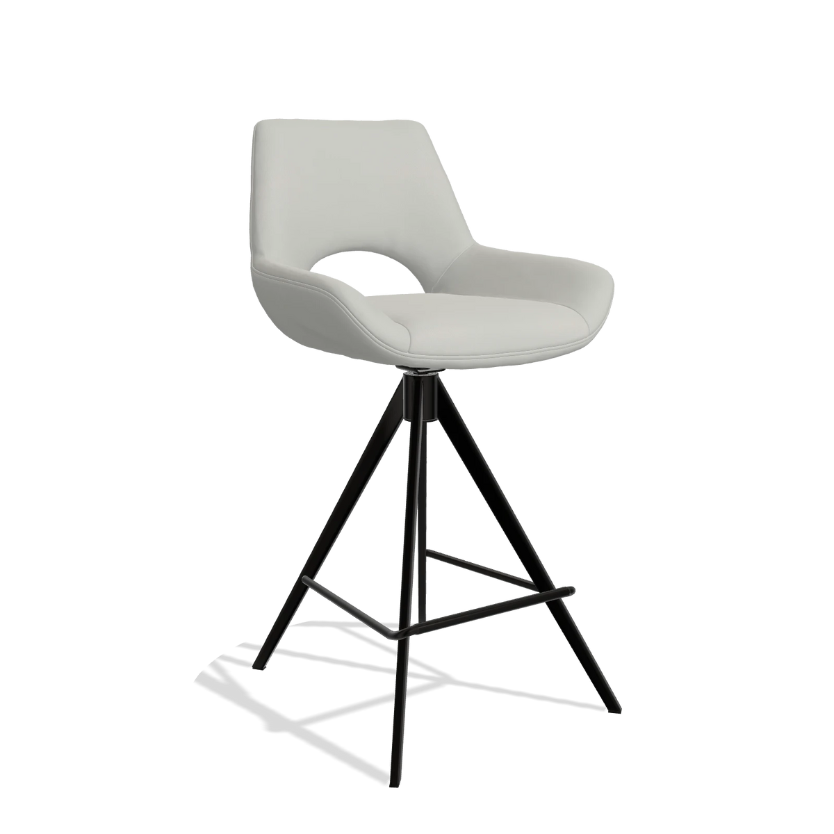 Sgabello da bar Messina 6555 in Pelle B970 (grigio chiaro), gambe in nero, vista angolata