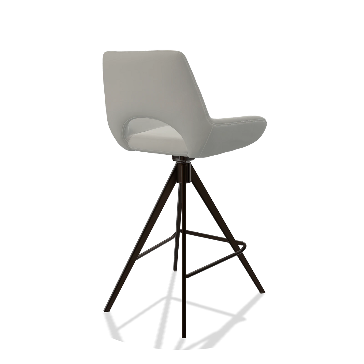 Sgabello da bar Messina 6555 in Pelle B970 (grigio chiaro), gambe in espresso, vista posteriore angolata
