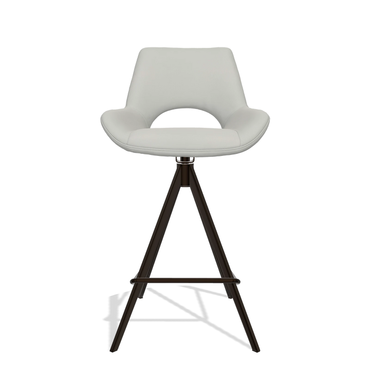 Sgabello da bar Messina 6555 in Pelle B970 (grigio chiaro), gambe in espresso, vista frontale