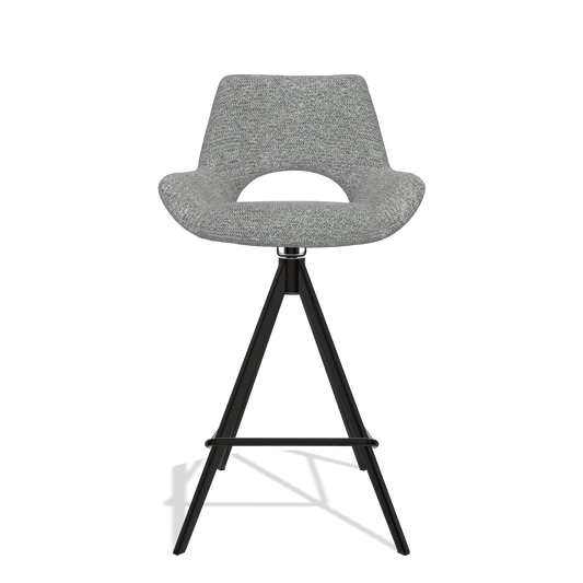 Bar Stool Messina 6555 in Mito 97 fabric (taupe), black legs, front view